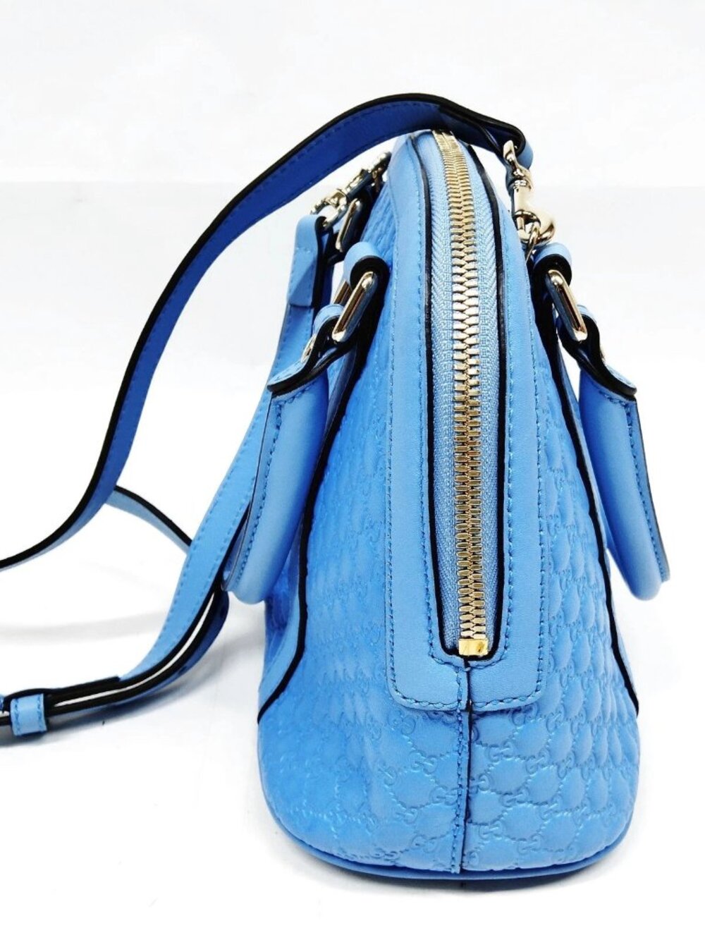 Authentic Gucci Microguccissima Dome Satchel Blue Leather Crossbody | Luxury - Picture 5 of 16